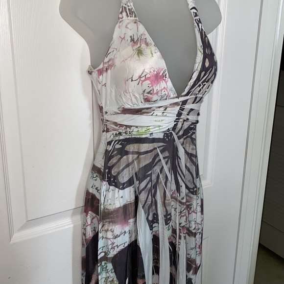 Watercolor Butterfly Print Halter Style Maxi Dress - Picture 8 of 16
